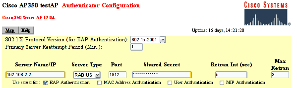 The Cisco AP-350 RADIUS configuration